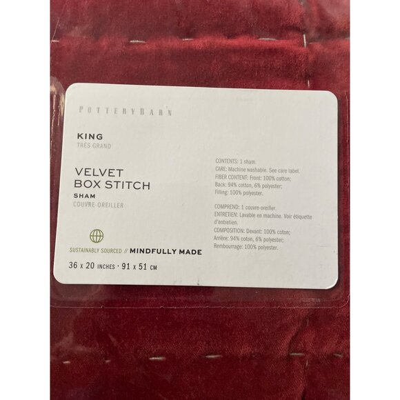 Pottery Barn King Velvet Box Stitch Sham Pillow Christmas Red Holiday - Picture 2 of 14